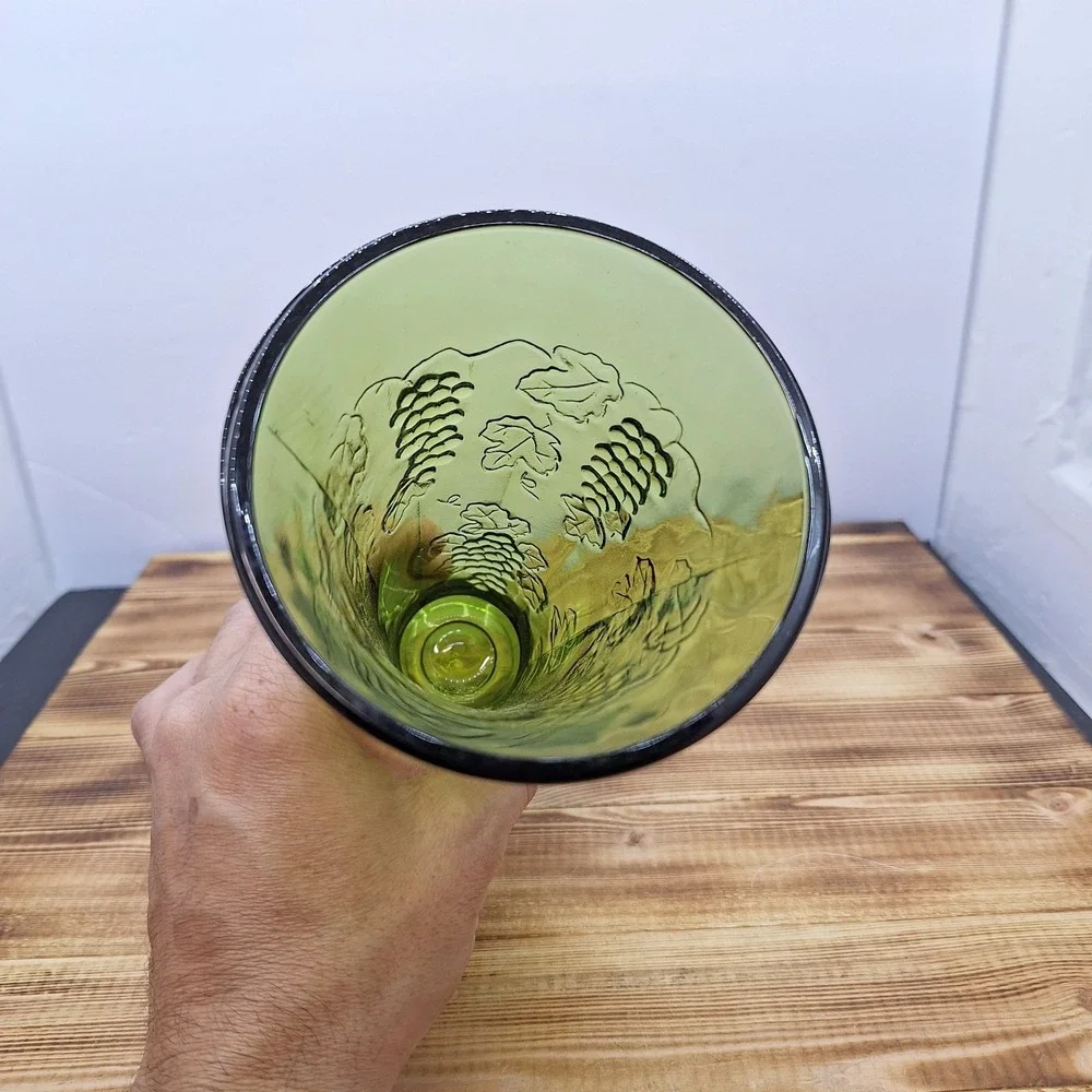 Vintage Green Indiana Glass‎ Vase with Raised Grape Pattern circa 1940s/50s